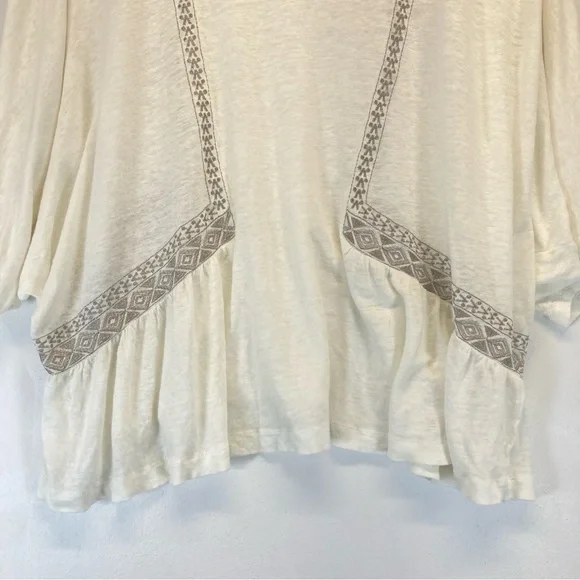 Anthropologie Akemi + Kin Top Women 100% Linen Embroidered Ivory Silver  XL - Picture 2 of 11